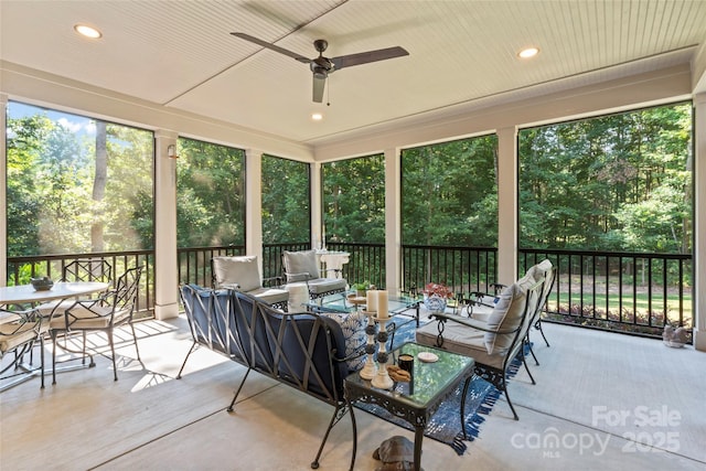 2866 Backwoods Trl, Denver, NC 28037 - sunroom with a ceiling fan and an outdoor living space