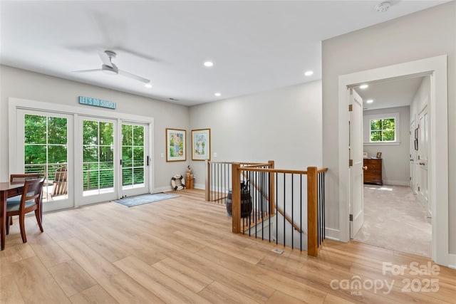 2866 Backwoods Trl, Denver, NC 28037 - hallway featuring an upstairs landing, light wood-style floors, and recessed lighting