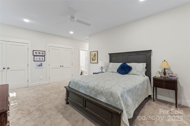 2866 Backwoods Trl, Denver, NC 28037 - bedroom featuring carpet, multiple closets, recessed lighting, ceiling fan, and ensuite bathroom