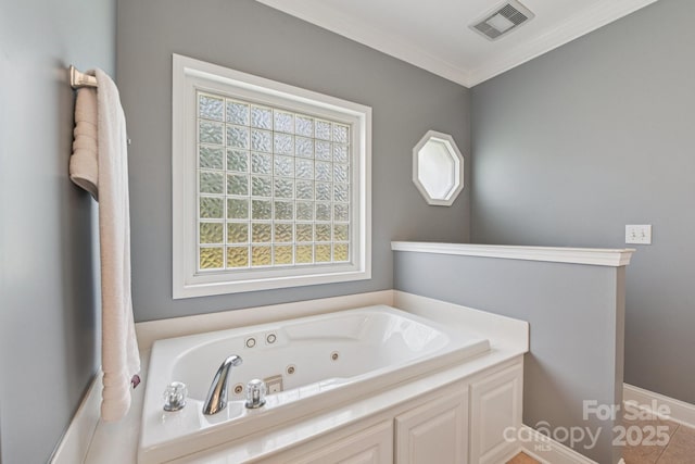 3865 Willow Grove Ln, Concord, NC 28025 - bathroom with a jetted tub and ornamental molding