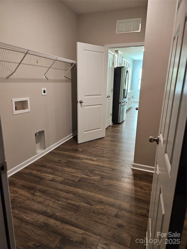 368 Saddlebred Ln, Locust, NC 28097 - laundry area featuring washer hookup, hookup for an electric dryer, and dark wood-style flooring