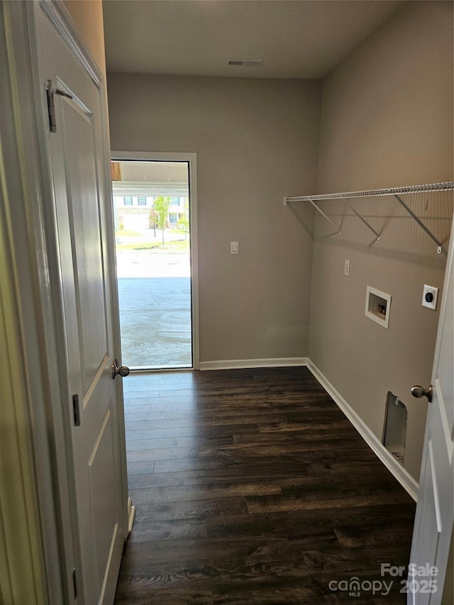 368 Saddlebred Ln, Locust, NC 28097 - laundry area featuring washer hookup, dark wood-style floors, and electric dryer hookup