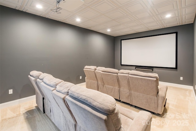 461 Swift Creek Cv, Clover, SC 29710 - home theater with recessed lighting, light colored carpet, and an ornate ceiling