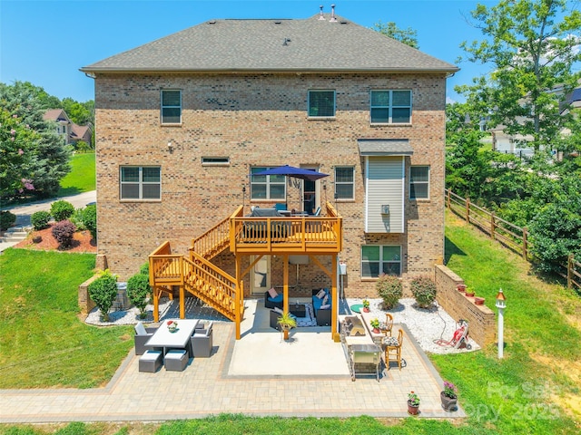 461 Swift Creek Cv, Clover, SC 29710 - rear view of house featuring an outdoor living space, stairs, brick siding, and a patio area