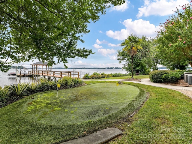18201 Mainsail Pointe Dr, Cornelius, NC 28031 - view of yard featuring a water view and a putting green