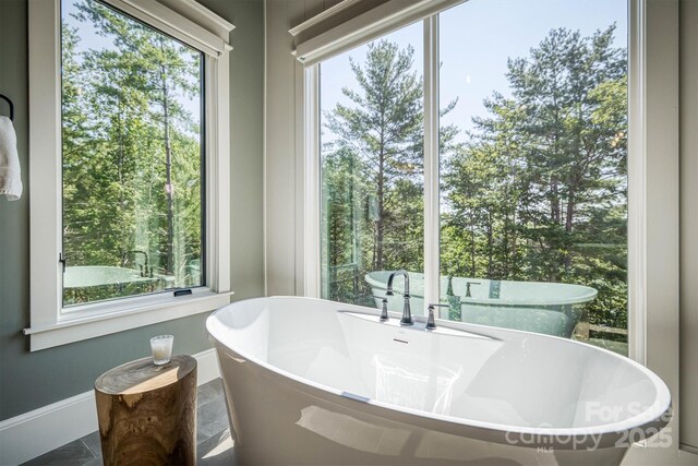 256 Hunt Camp Dr, Nebo, NC 28761 - bathroom featuring a freestanding tub and healthy amount of natural light