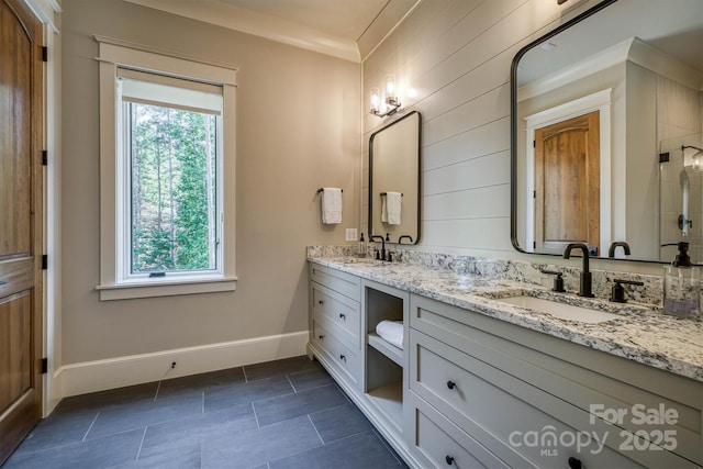 256 Hunt Camp Dr, Nebo, NC 28761 - bathroom featuring double vanity, plenty of natural light, and tile patterned flooring