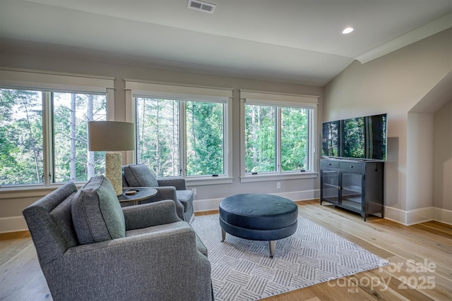 256 Hunt Camp Dr, Nebo, NC 28761 - living room featuring plenty of natural light, vaulted ceiling, light wood-style flooring, and recessed lighting