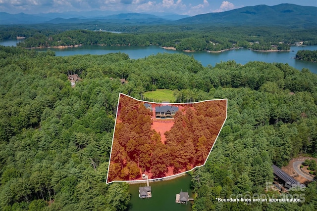 256 Hunt Camp Dr, Nebo, NC 28761 - aerial view of property and surrounding area featuring a water and mountain view and property parcel outlined