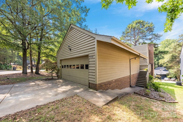 9008 St Croix Ln, Charlotte, NC 28277 - view of side of home featuring stairs, an outbuilding, and a chimney