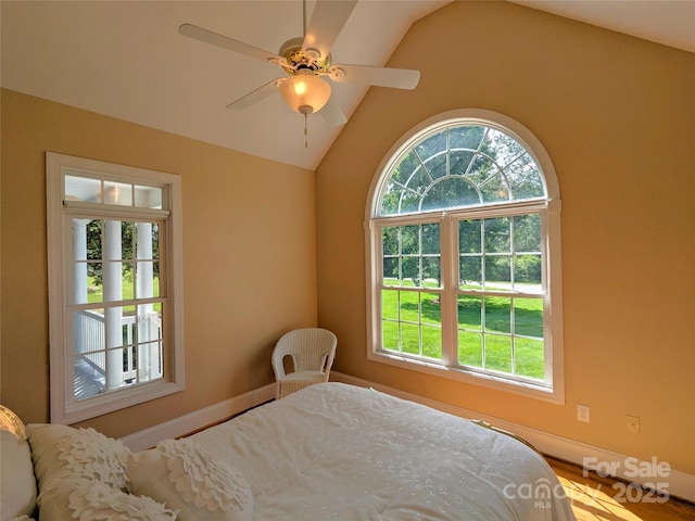 6301 Hawk Nest Dr, Concord, NC 28027 - bedroom featuring lofted ceiling, wood finished floors, and ceiling fan