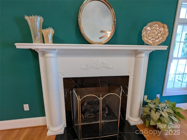 6301 Hawk Nest Dr, Concord, NC 28027 - detailed view of a high end fireplace and wood finished floors