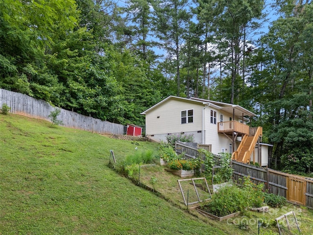 96 Habitat Way, Brevard, NC 28712 - fenced backyard featuring a garden, stairway, and a deck