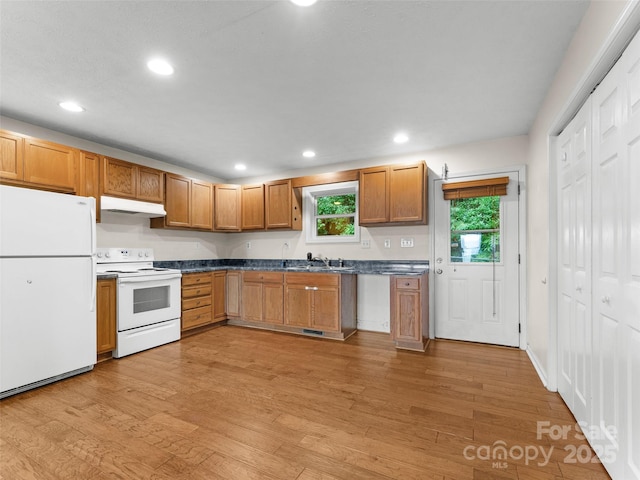 96 Habitat Way, Brevard, NC 28712 - kitchen with white appliances, healthy amount of natural light, dark countertops, and recessed lighting