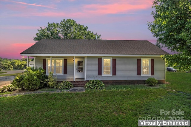 600 Piper Ct, Wingate, NC 28174 - ranch-style home with covered porch, a yard, and roof with shingles
