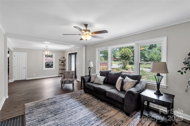1641 Converse St, Lancaster, SC 29720 - living area with ornamental molding, wood finished floors, and a ceiling fan