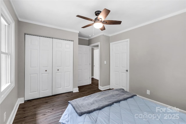 1641 Converse St, Lancaster, SC 29720 - bedroom featuring wood finished floors, a closet, crown molding, and a ceiling fan