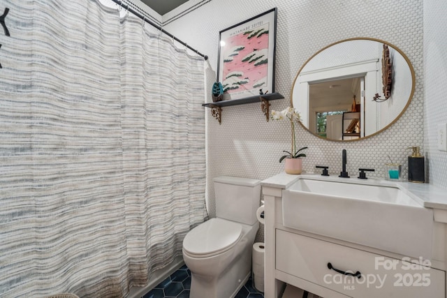 3519 Mcpherson St, Waxhaw, NC 28173 - bathroom with vanity, a shower with shower curtain, and tile patterned floors