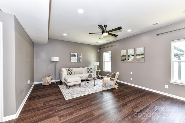 3533 Catherine Creek Pl, Davidson, NC 28036 - living area with recessed lighting, wood finished floors, and a ceiling fan