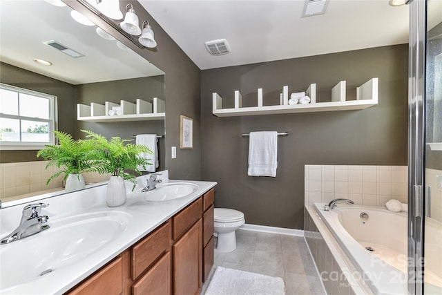 3533 Catherine Creek Pl, Davidson, NC 28036 - bathroom featuring double vanity, a garden tub, and tile patterned flooring