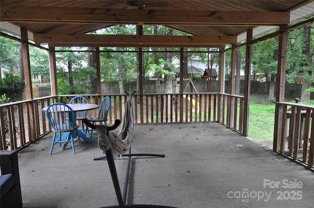 1324 Golden Hill Rd, Matthews, NC 28105 - sunroom / solarium with ceiling fan, lofted ceiling, and outdoor dining space