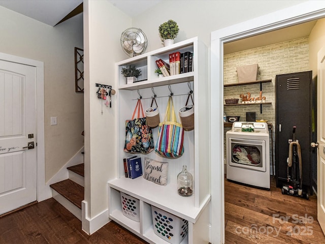 618 Deese Rd, Monroe, NC 28110 - mudroom featuring dark wood-style floors and washer / dryer