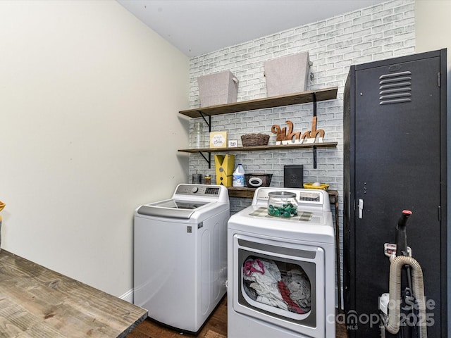 618 Deese Rd, Monroe, NC 28110 - washroom with separate washer and dryer and dark wood finished floors