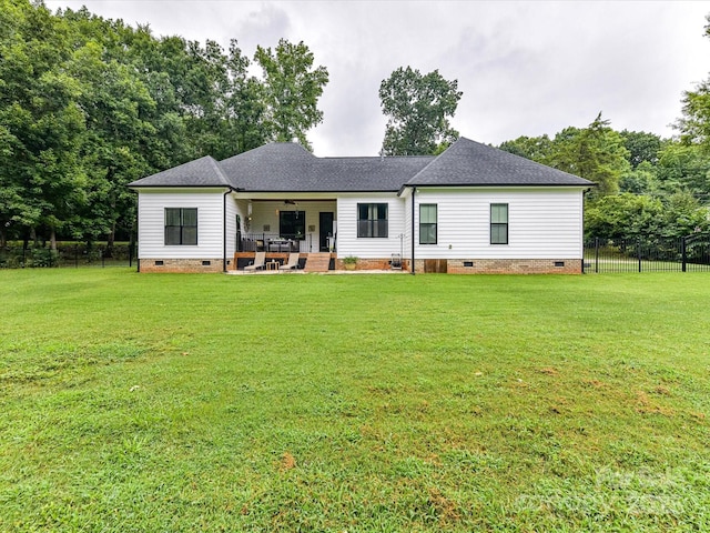 618 Deese Rd, Monroe, NC 28110 - view of front of home with crawl space, ceiling fan, roof with shingles, and a patio