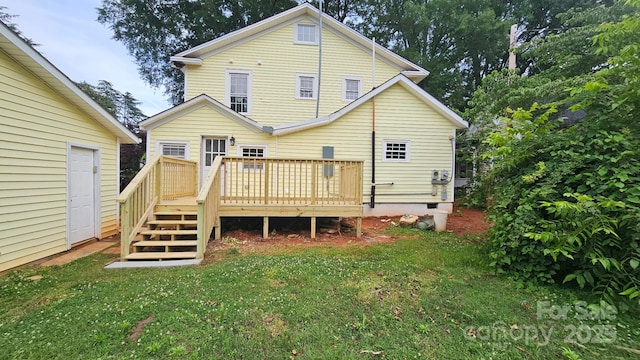 522 Alexander St, Statesville, NC 28677 - rear view of house featuring a yard, a deck, crawl space, and stairs