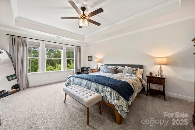 1240 Pebble Grove Dr, Clover, SC 29710 - bedroom featuring a raised ceiling, carpet floors, ornamental molding, and ceiling fan