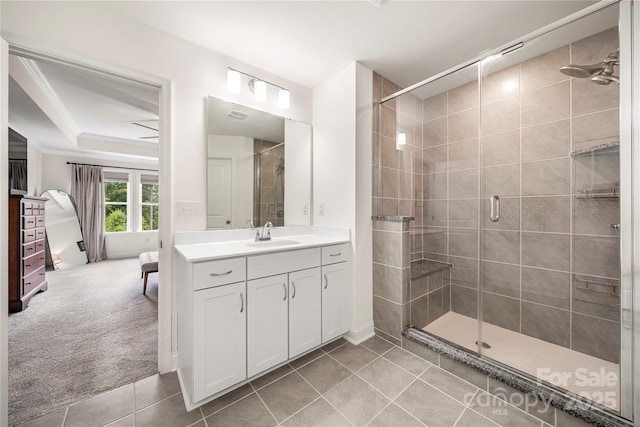 1240 Pebble Grove Dr, Clover, SC 29710 - bathroom with vanity, tile patterned flooring, a shower stall, and ensuite bathroom