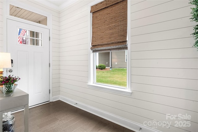 1240 Pebble Grove Dr, Clover, SC 29710 - foyer with dark wood-type flooring and wood walls