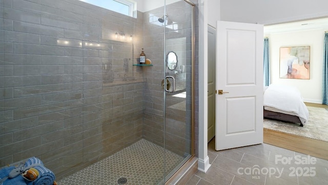 4129 Duplin Dr, Charlotte, NC 28214 - ensuite bathroom featuring a stall shower and tile patterned floors