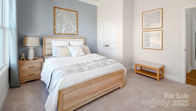 4129 Duplin Dr, Charlotte, NC 28214 - bedroom featuring carpet flooring, a closet, and crown molding