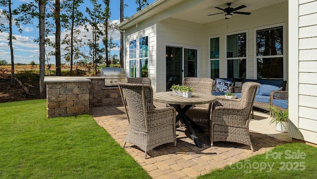 4129 Duplin Dr, Charlotte, NC 28214 - view of patio / terrace with an outdoor kitchen, ceiling fan, and outdoor dining space