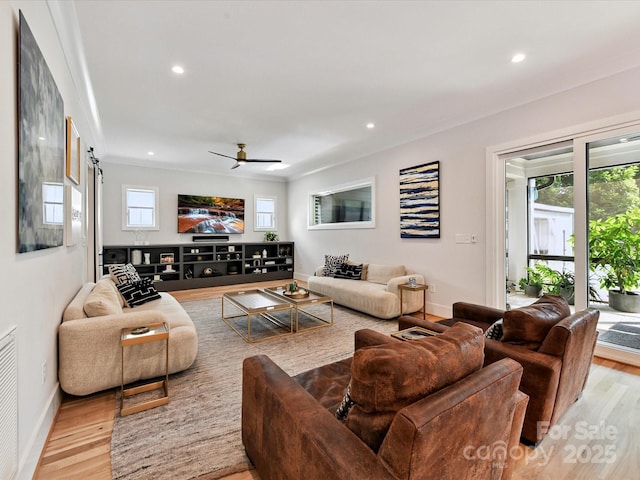 615 Melbourne Ct, Charlotte, NC 28209 - living room with wood finished floors, recessed lighting, and ceiling fan