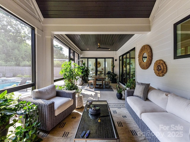 615 Melbourne Ct, Charlotte, NC 28209 - sunroom featuring an outdoor hangout area, a ceiling fan, and outdoor dining area