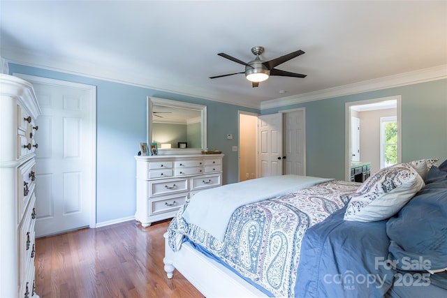 1220 Merribrook Dr, Matthews, NC 28105 - bedroom featuring wood finished floors, crown molding, and ceiling fan