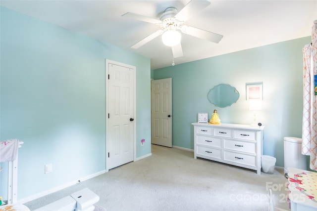 1220 Merribrook Dr, Matthews, NC 28105 - bedroom featuring light colored carpet and ceiling fan