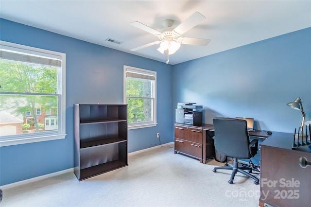 1220 Merribrook Dr, Matthews, NC 28105 - home office featuring light colored carpet and ceiling fan