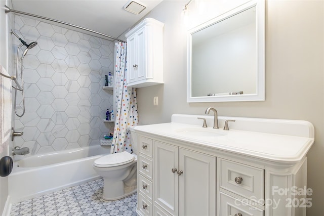 1220 Merribrook Dr, Matthews, NC 28105 - bathroom with shower / tub combo, vanity, and tile patterned floors