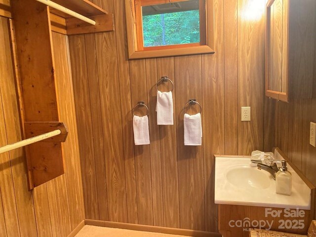 268 Poor Boy Ln, Whittier, NC 28789 - bathroom featuring vanity and wooden walls