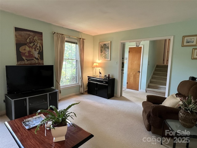 5938 Sharon Rd, Charlotte, NC 28210 - living area with light carpet and stairway