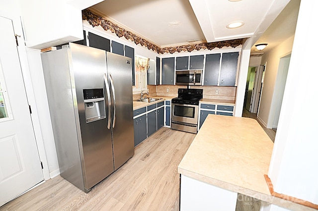 112 Lovelady Rd, Valdese, NC 28690 - kitchen with stainless steel appliances, light wood-style floors, light countertops, and backsplash