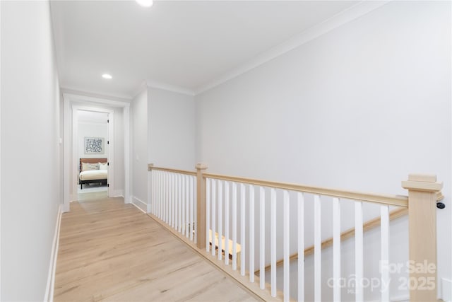 4114 Mantle Ct, Charlotte, NC 28205 - hallway with wood finished floors, crown molding, and recessed lighting