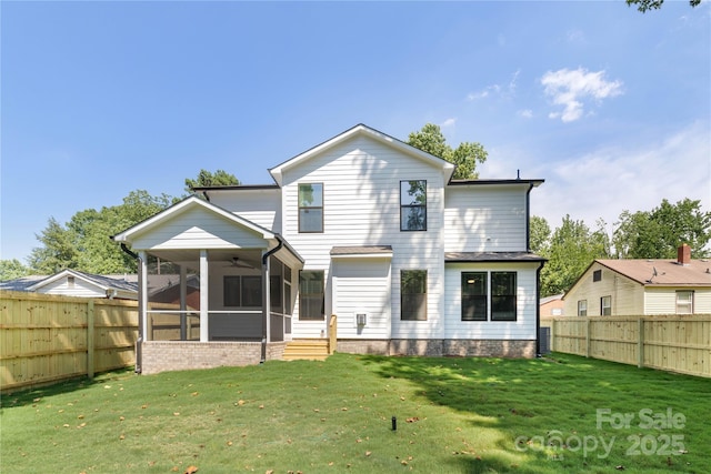 4114 Mantle Ct, Charlotte, NC 28205 - rear view of property with a sunroom, ceiling fan, and a fenced backyard