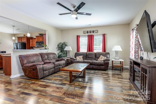 127 Tranquil Ct Unit 18A, Locust, NC 28097 - living area featuring ceiling fan and dark wood-style flooring