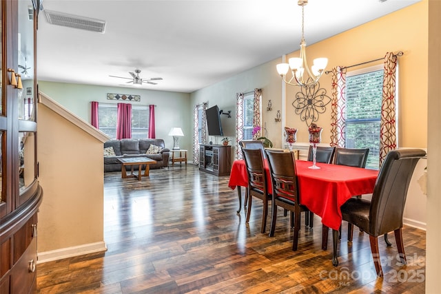 127 Tranquil Ct Unit 18A, Locust, NC 28097 - dining area with a chandelier, wood finished floors, and a ceiling fan