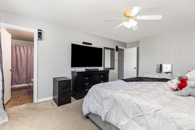 3542 Crowders View Dr, Gastonia, NC 28052 - bedroom with light colored carpet, a ceiling fan, and ensuite bathroom