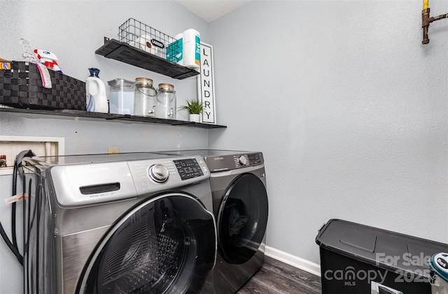 3542 Crowders View Dr, Gastonia, NC 28052 - laundry area featuring washing machine and dryer and dark wood finished floors